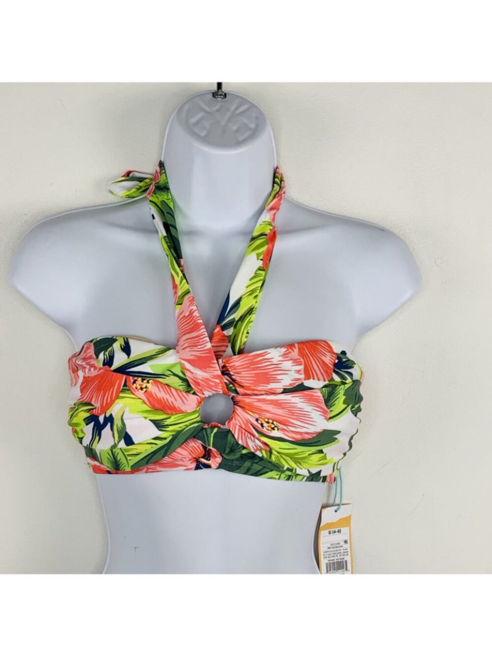 Kona Sol Bikini Top sz S Pink Green Hawaiin Floral Y2K Tropical Resort NEW QK59 - Picture 9 of 11